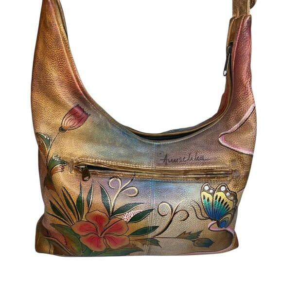 Anuschka Hand painted Leather Satchel Bag in Butterfly Floral - Picture 3 of 16